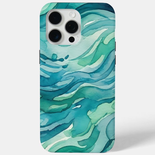 Teal Watercolor Ocean Waves Case-Mate iPhone Case (Back)