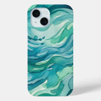 Teal Watercolor Ocean Waves