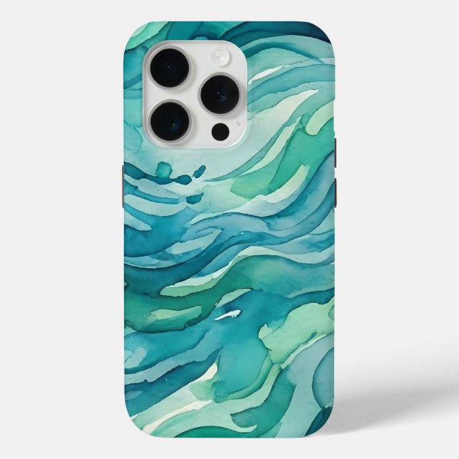 Teal Watercolor Ocean Waves Case-Mate iPhone Case (Back)