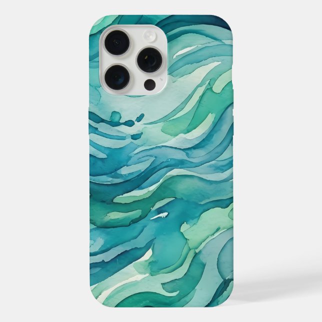 Teal Watercolor Ocean Waves iPhone Case (Back)
