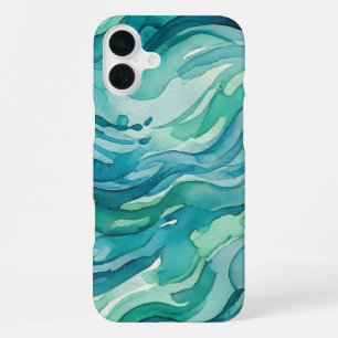 Teal Watercolor Ocean Waves iPhone 16 Plus Case