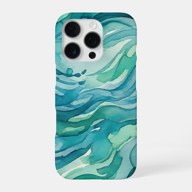 Teal Watercolor Ocean Waves iPhone Case (Back)