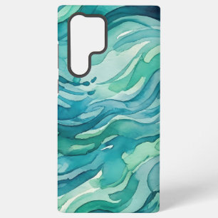 Teal Watercolor Ocean Waves Samsung Galaxy Case