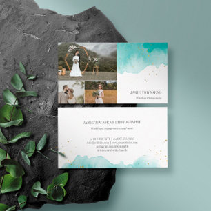 Teal Watercolor Photo Collage Photographer Business Card