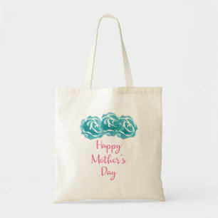 Teal Watercolor Roses Happy Mother's Day Tote Bag