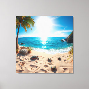 Teal Watercolor Sea Turtle Coastal Zen Canvas Print