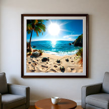 Teal Watercolor Sea Turtle Coastal Zen