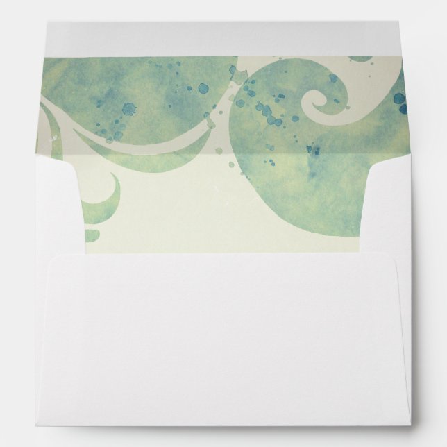 Teal Watercolor Sea Waves Splashes Envelopes (Back (Bottom))