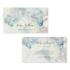 Teal watercolor silver glitter business card
