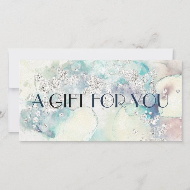 Teal watercolor silver glitter gift certificate (Front)