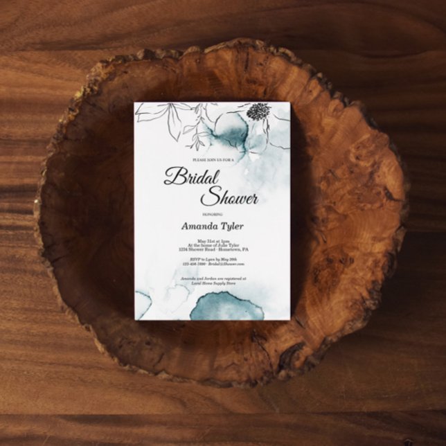 Teal Watercolor Sketch Bridal Shower Invitation (Creator Uploaded)