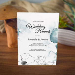 Teal Watercolor Sketch Wedding Brunch Invitation