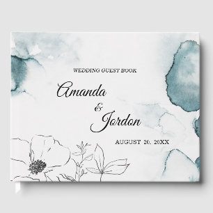 Teal Watercolor Sketch Wedding Guest Book