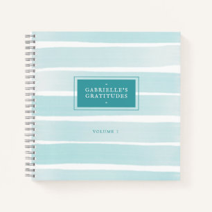 Teal Watercolor Stripe Personalised Gratitude Notebook