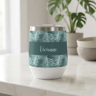 Teal Watercolor Tropical Leaf Monogram Name