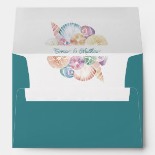 Teal Watercolor Under Sea Wedding Couple Logo Envelope