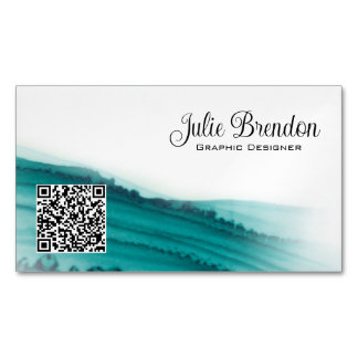 Teal Watercolour Script Custom Modern Magnetic Business Card