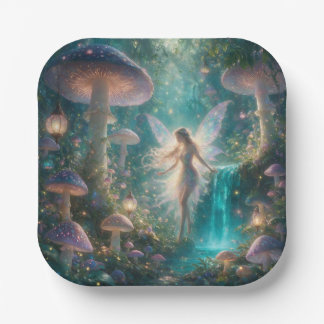 Teal Waterfall Fairy Forest Party Paper Plates