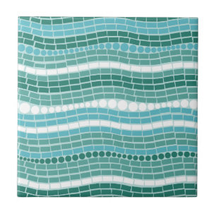 Teal Waves Aqua Turquoise Abstract Ocean Blue Tile
