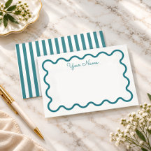 Teal Wavy Border Personalised Note Card