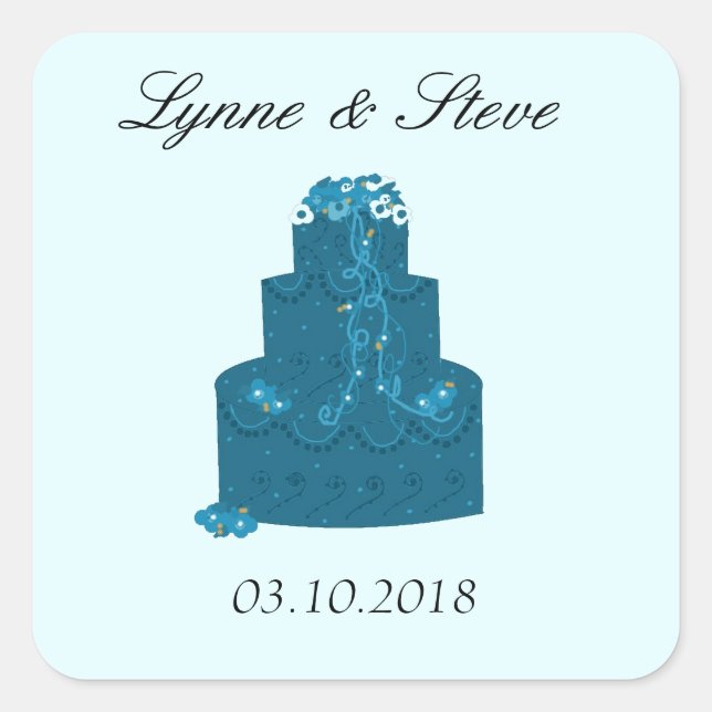 Teal Wedding Cake Save the Date Square Sticker (Front)