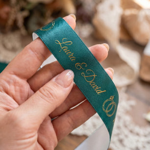 Teal Wedding Personalised Name Ribbon Satin Ribbon