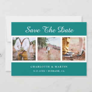 Teal Wedding Photo Collage Save The Date Cards