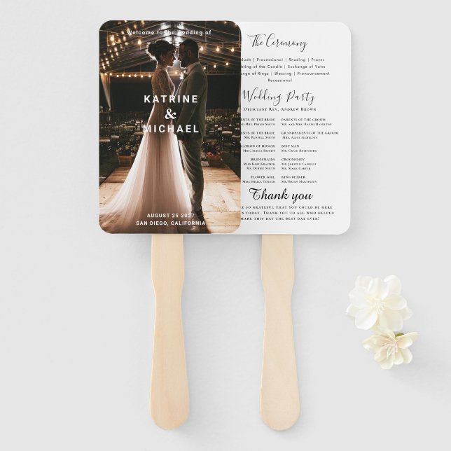 Teal Wedding Program Hand Fan (Front and Back)