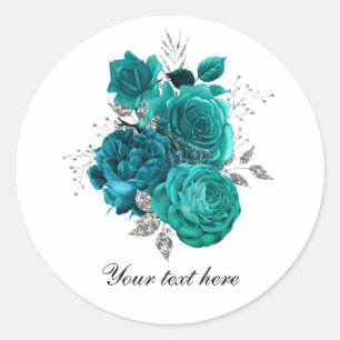 Teal WEdding roses customisable Classic Round Sticker