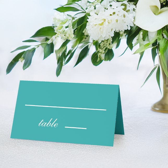 Teal Wedding Simple Blue White Script Calligraphy  Place Card (Creator Uploaded)