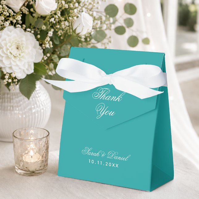 Teal Wedding Simple Calligraphy Thank You  Favour Box (Creator Uploaded)