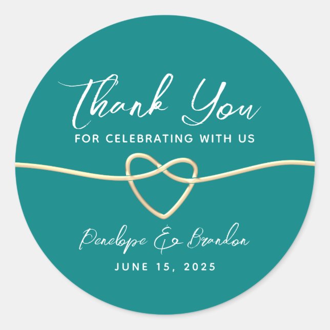 Teal Wedding Thank You Classic Round Sticker (Front)