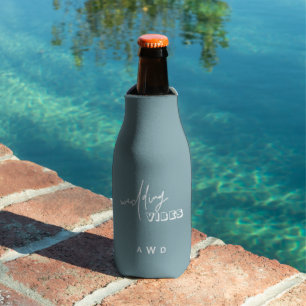 Teal Wedding Vibes White Typography Bottle Cooler