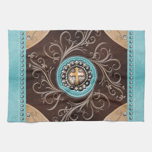 Teal Western Kitchen Towel (Horizontal)