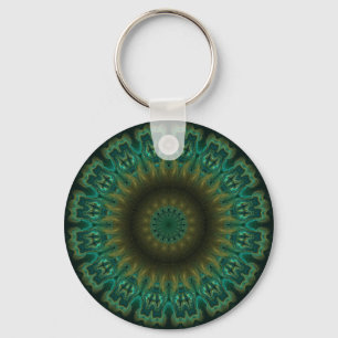 Teal Wheel Kaleidoscope Key Ring