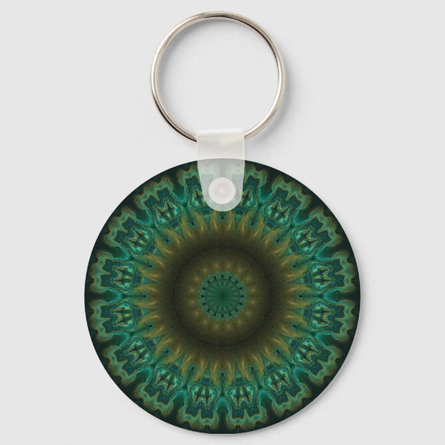 Teal Wheel Kaleidoscope Key Ring (Front)