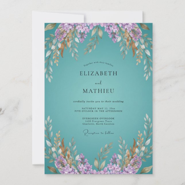 Teal Whimsical Bloom Wedding Invitation (Front)