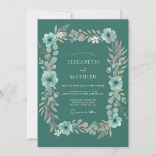 Teal Whimsical Blossom Wedding Invitation