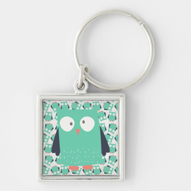Teal Whimsical Owl Key Ring (Front)