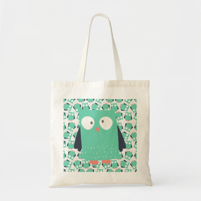 Teal Whimsical Owl Tote Bag (Front)