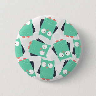 Teal Whimsical Owls 6 Cm Round Badge