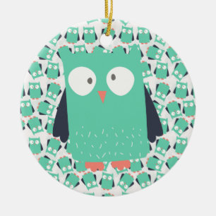 Teal Whimsical Owls Ceramic Tree Decoration