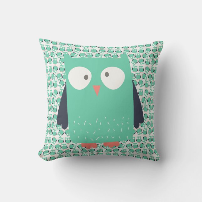 Teal Whimsical Owls Cushion (Front)
