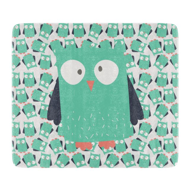 Teal Whimsical Owls Cutting Board (Front)