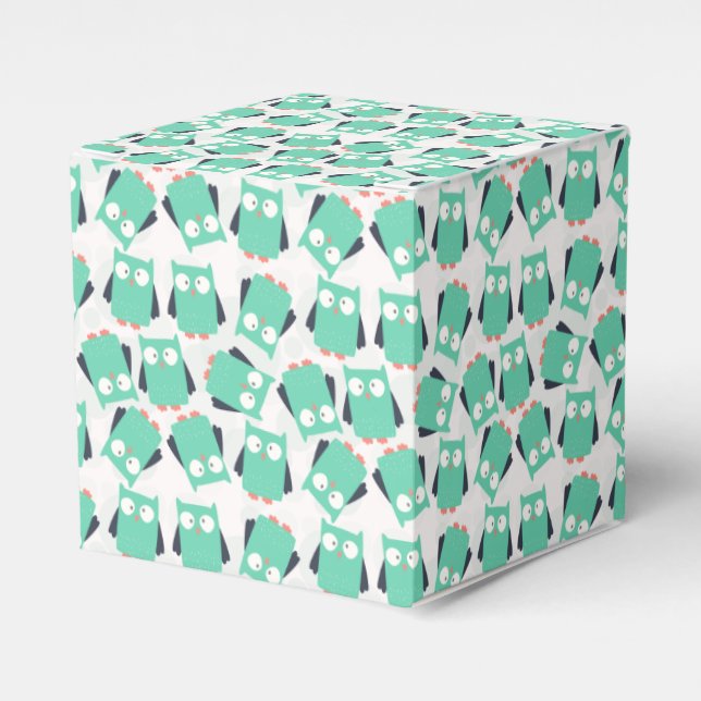 Teal Whimsical Owls Favour Box (Front Side)