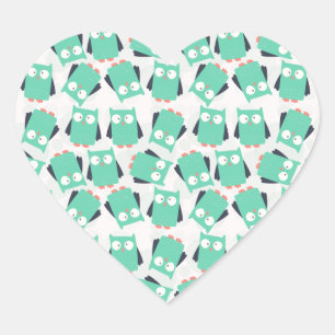 Teal Whimsical Owls Heart Sticker