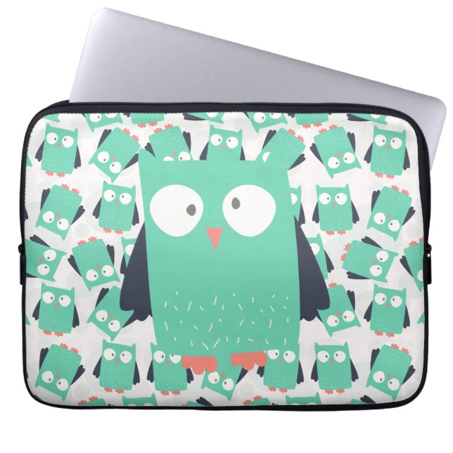 Teal Whimsical Owls Laptop Sleeve (Front)