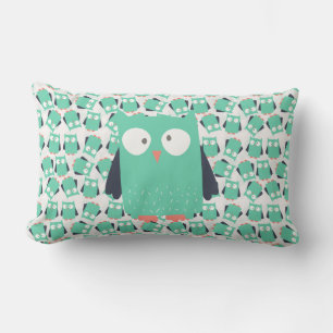 Teal Whimsical Owls Lumbar Cushion