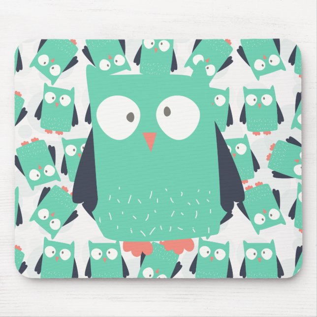 Teal Whimsical Owls Mouse Pad (Front)