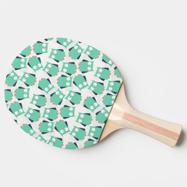 Teal Whimsical Owls Ping Pong Paddle (Back Side)